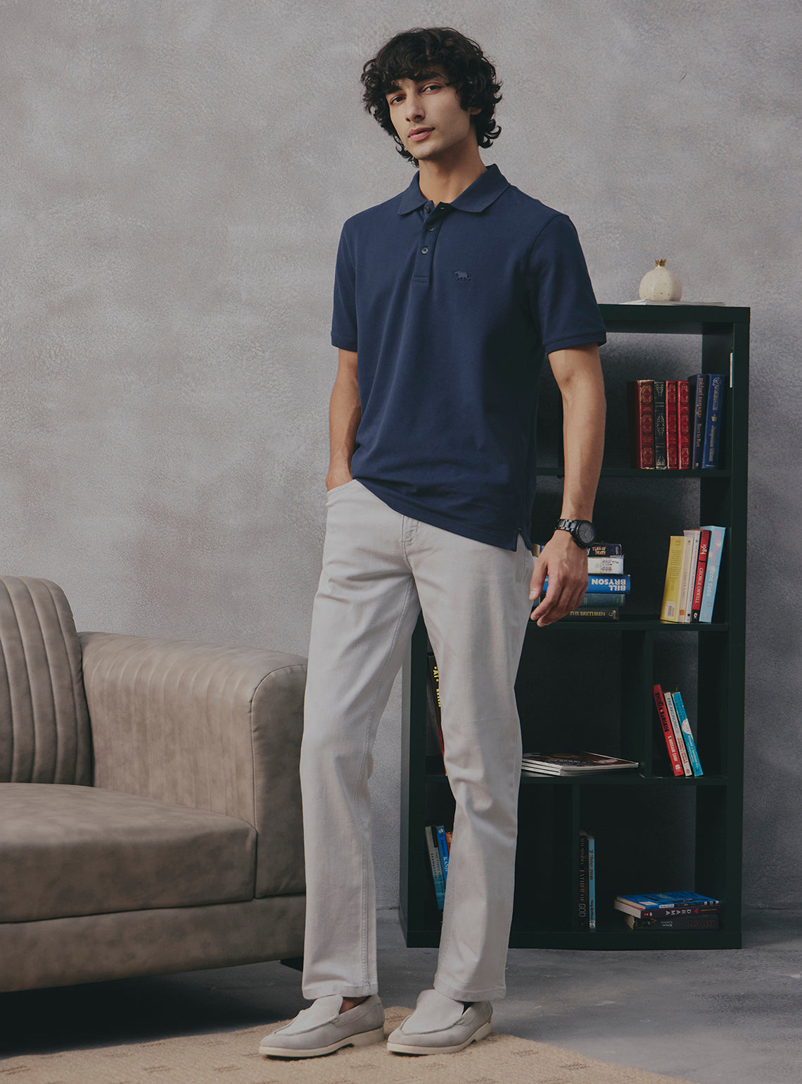 Thyme Navy Cotton Stretch Polo