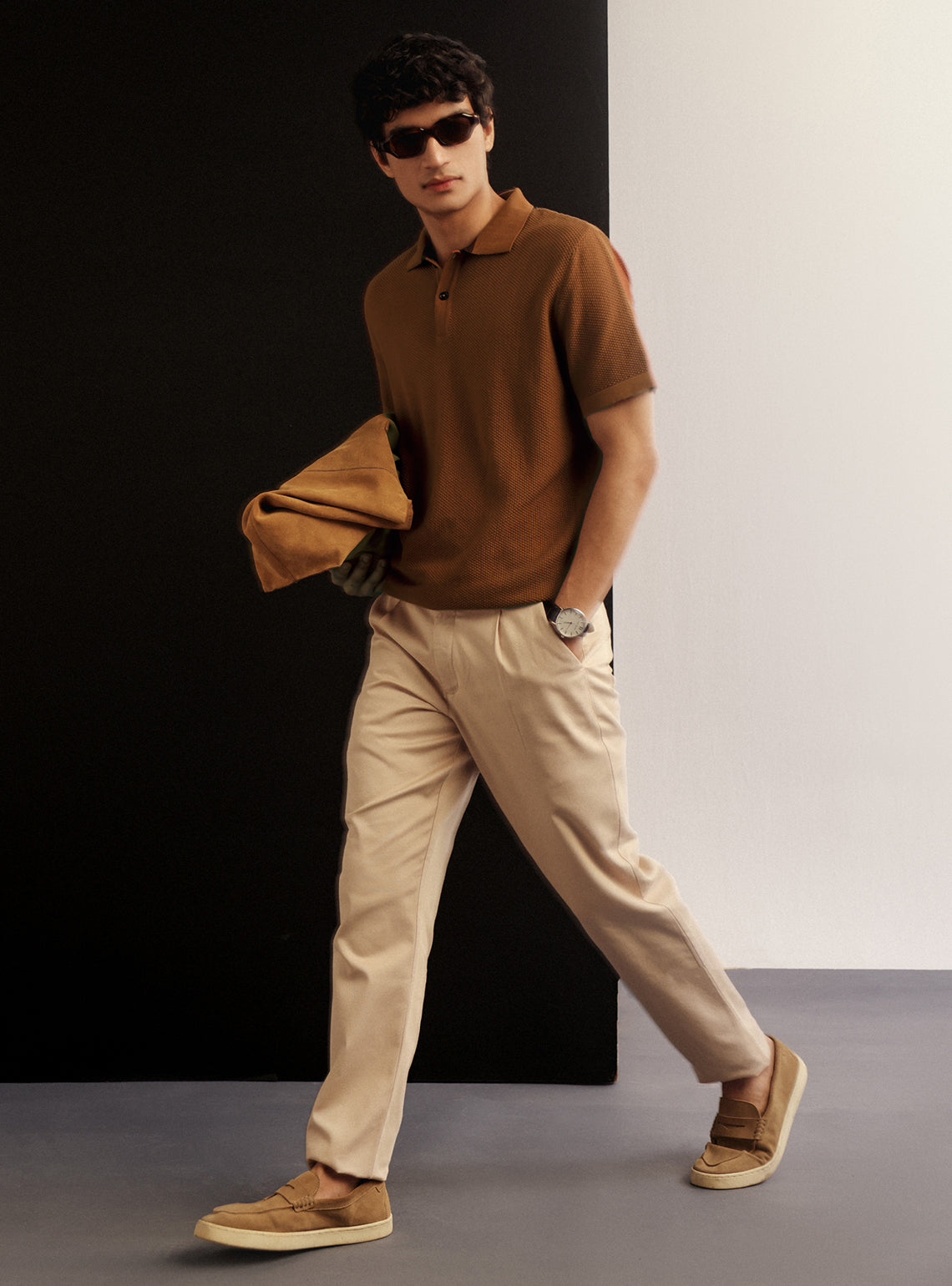 Flame Orange Cotton Moss Knit Polo