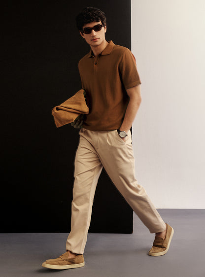 Flame Orange Cotton Moss Knit Polo