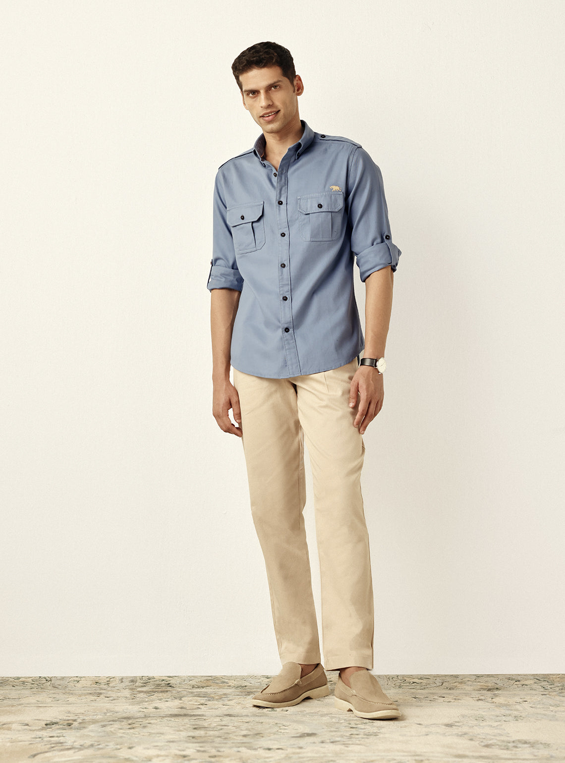 Deep Blue Cotton Twill Utility Shirt