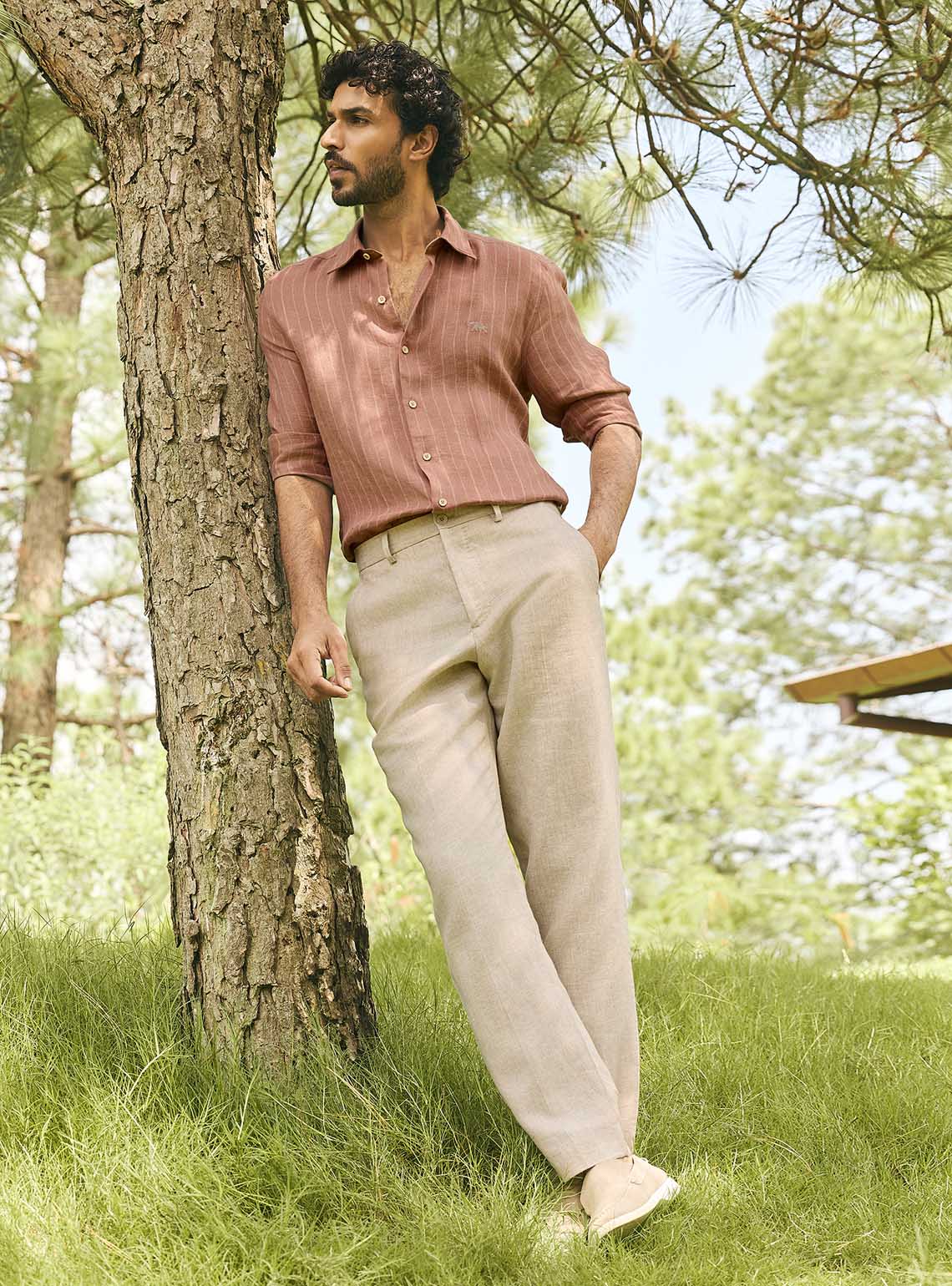 Burlap Brown European Linen Stripe Shirt
