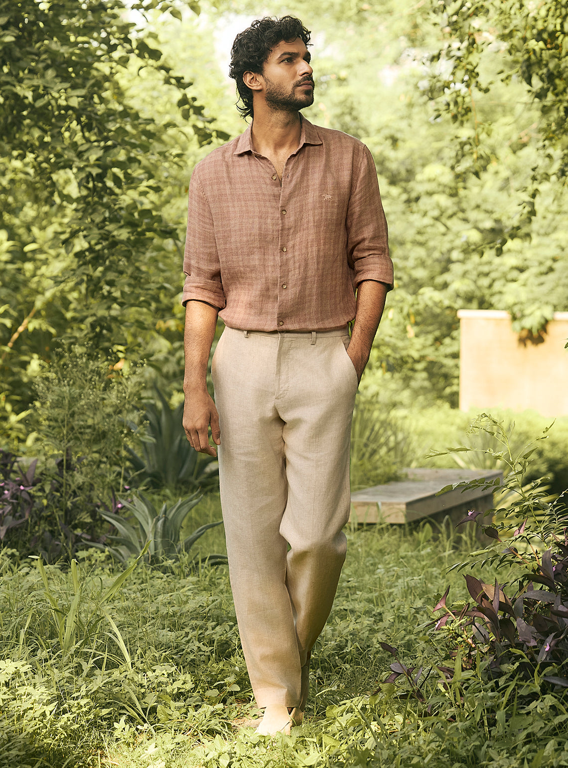 Cove Brown European Linen Check Shirt