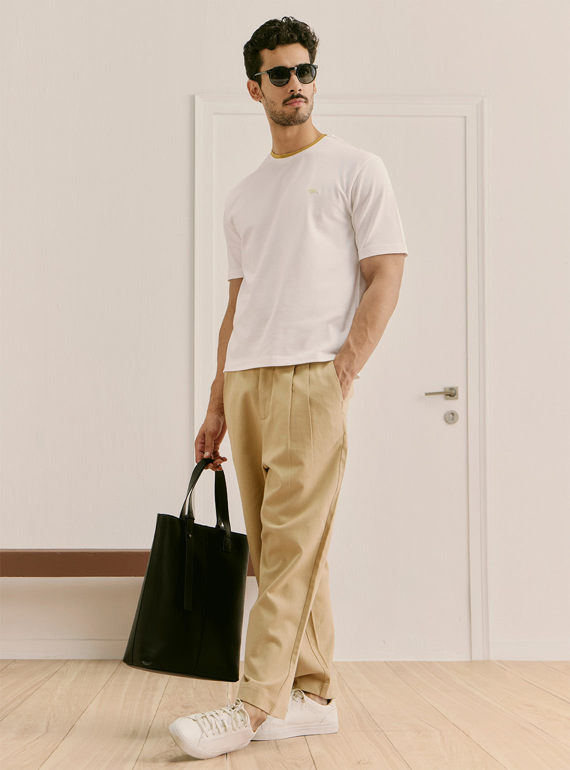 Pristine White Cotton Stretch Crewneck