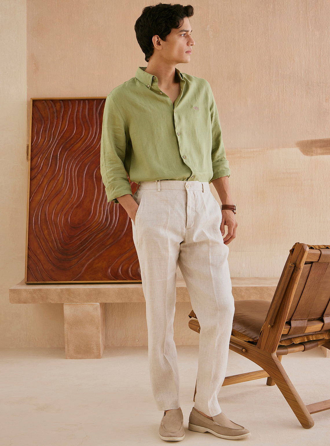 Avocado Green European Linen Shirt