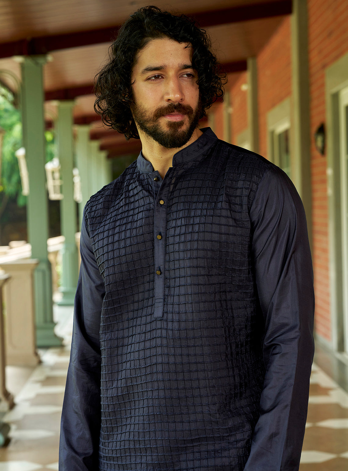 Indh Navy Bangalore Silk Kurta