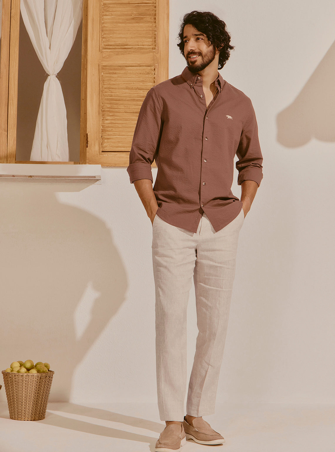 Cassis Brown Seersucker Shirt