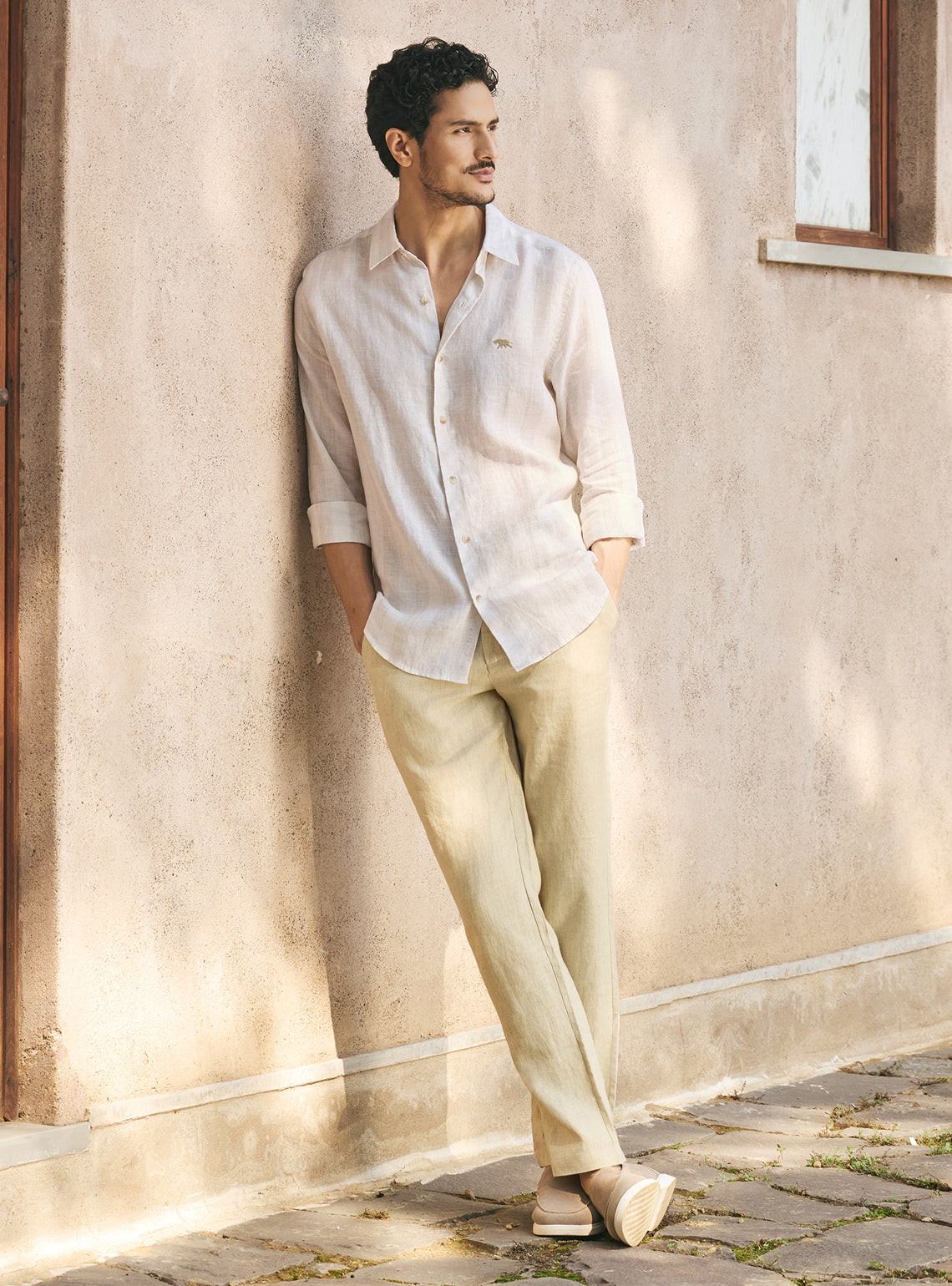 Safari Khaki European Linen Stripe Shirt