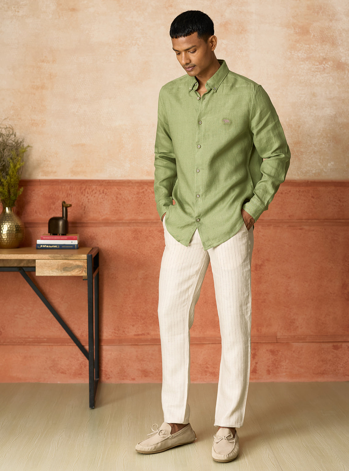 Avocado Green European Linen Shirt