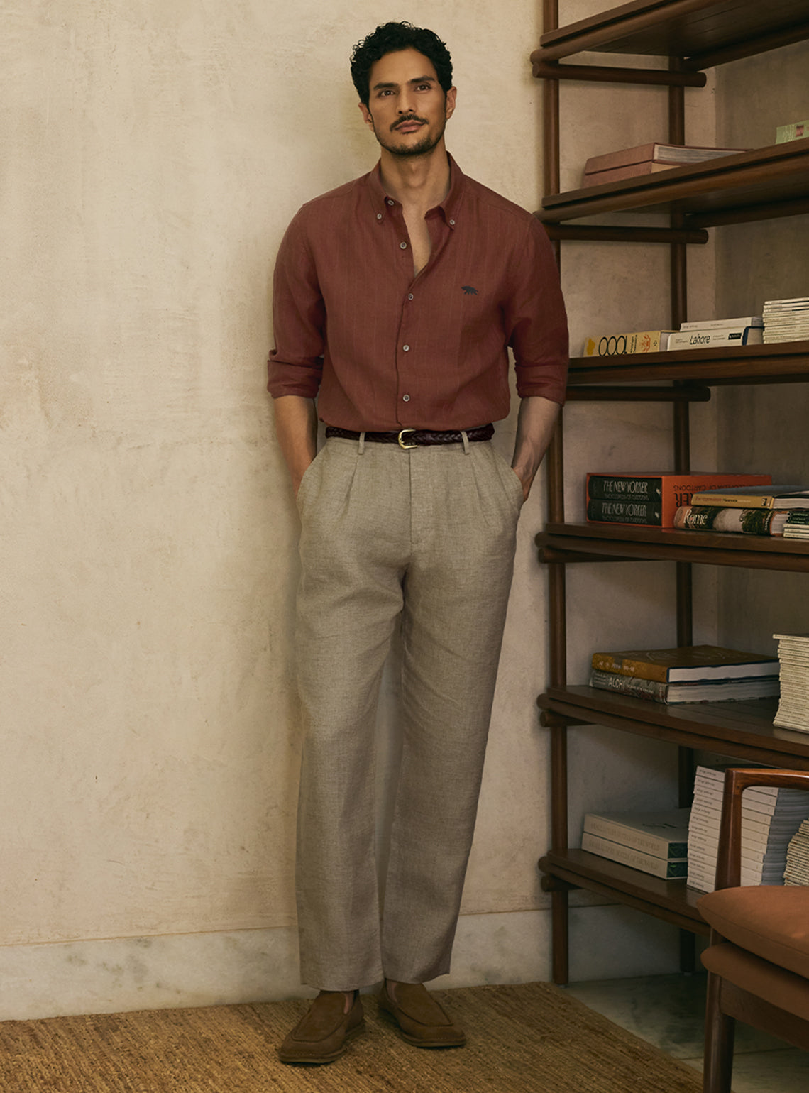 Flare Red European Linen Stripe Shirt