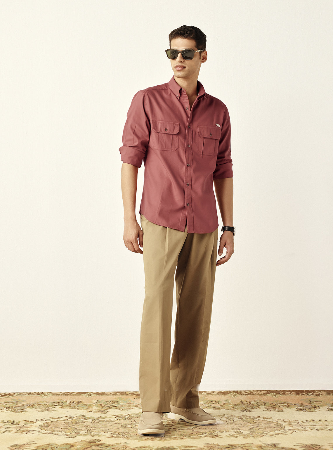 Red Cotton Twill Utility Shirt