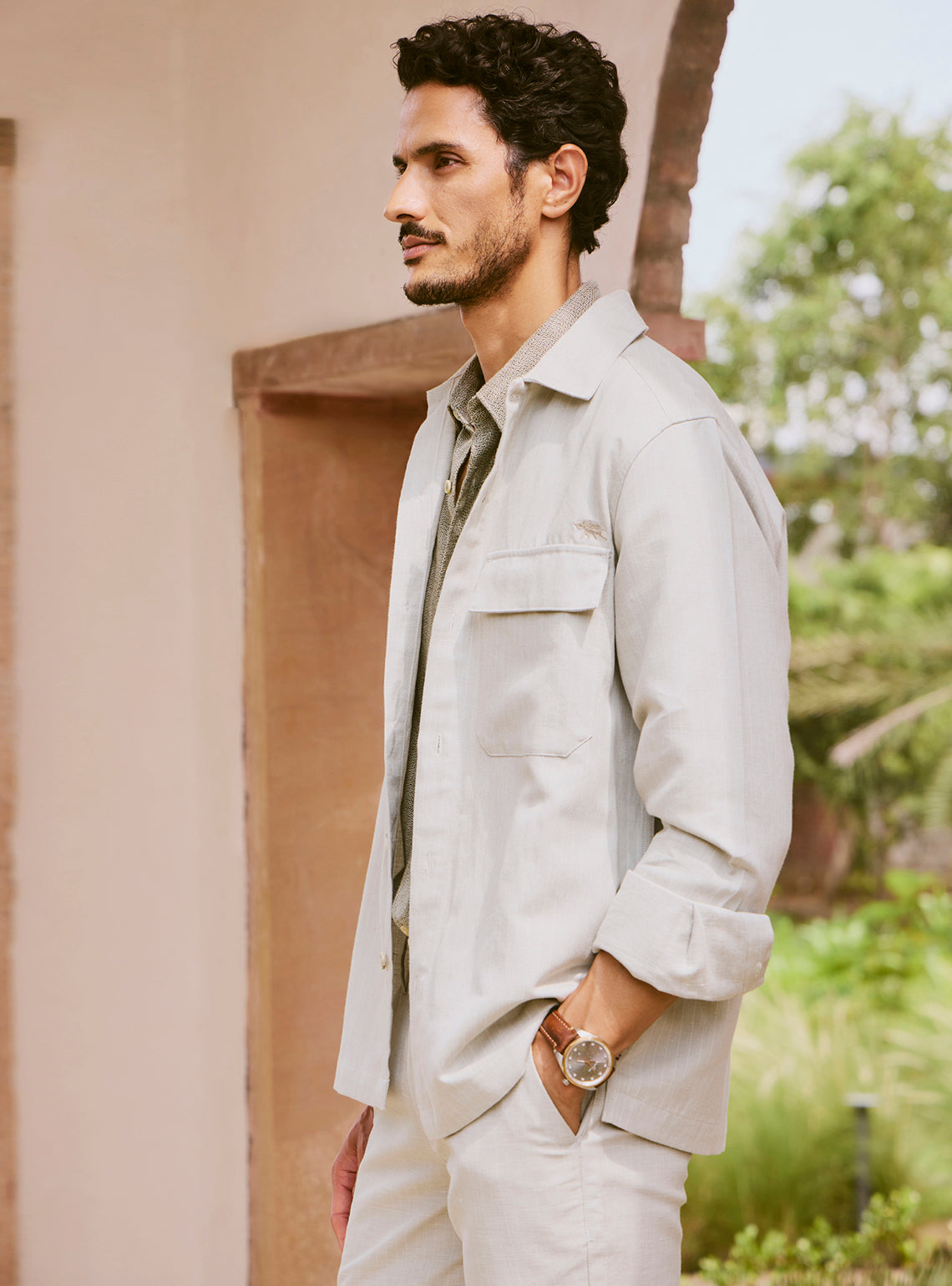 Khaki Zorba Cotton Linen Stripe Jacket