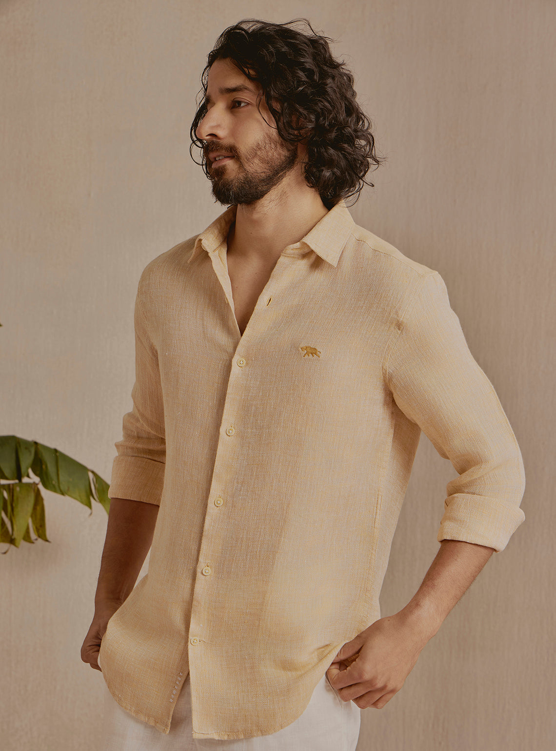 Amber Gold Linen Dobby Shirt