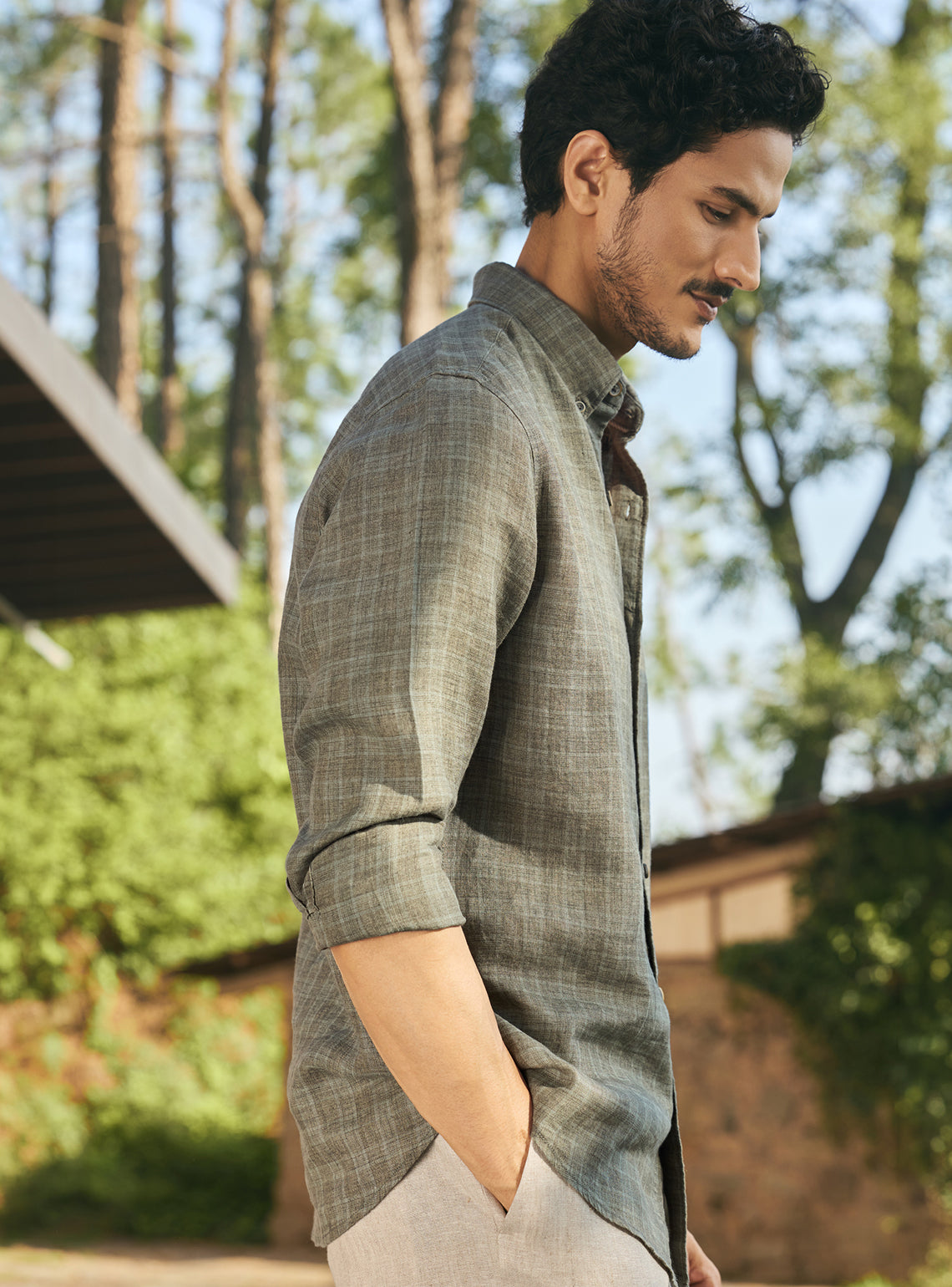 Fern Green Check Linen Shirt