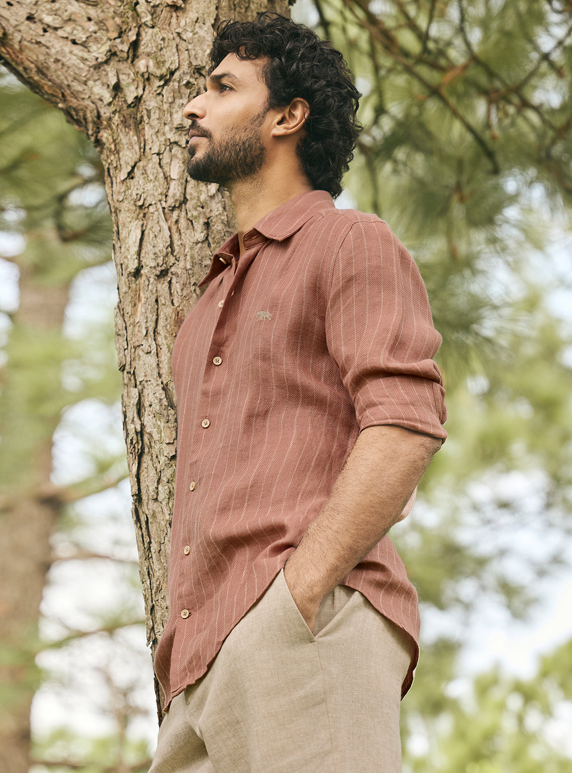 Burlap Brown European Linen Stripe Shirt
