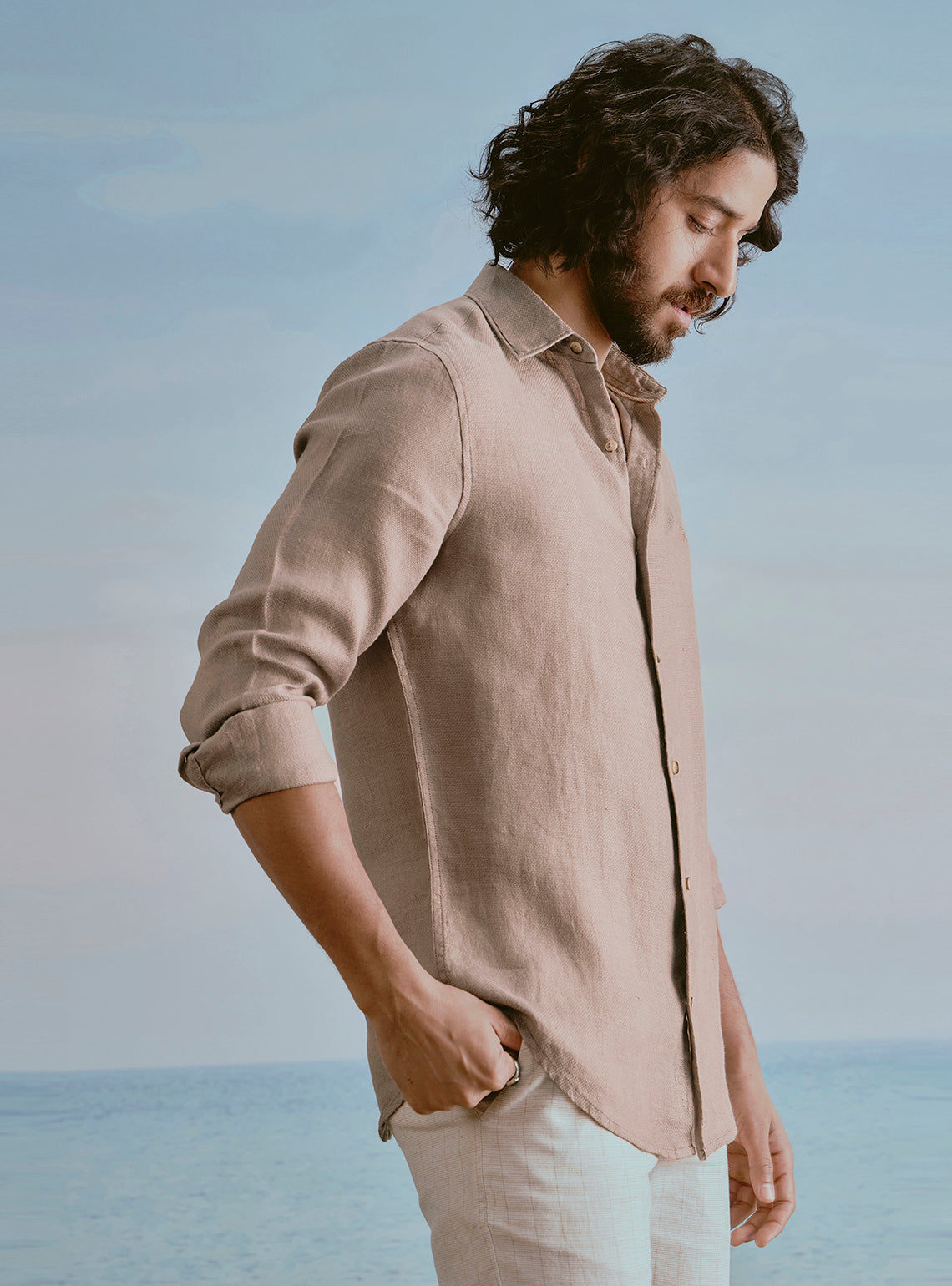 Silt Brown Linen Dobby Shirt