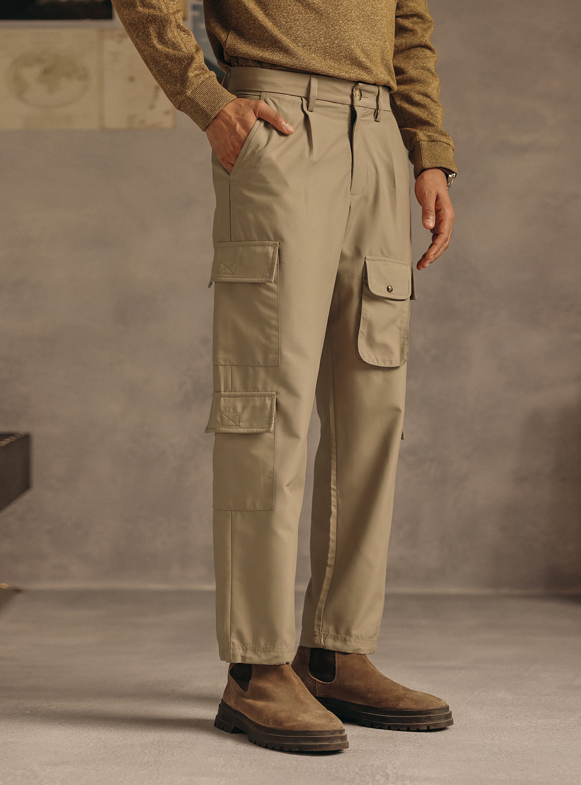 Khaki Quill Poly Twill Utility Cargo