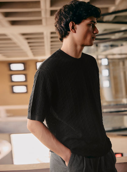 Midnight Black Cotton Crewneck