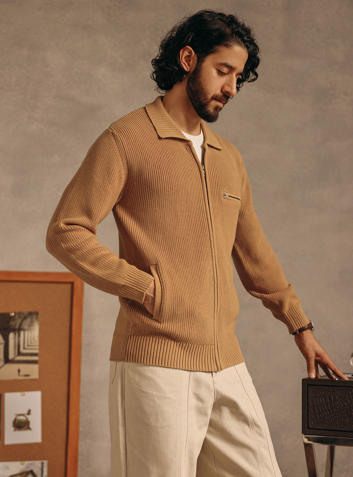 Driftwood Brown Cotton Bomber Jacket