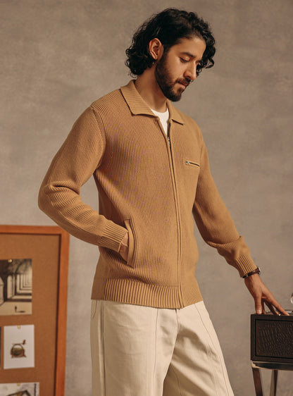 Driftwood Brown Cotton Bomber Jacket