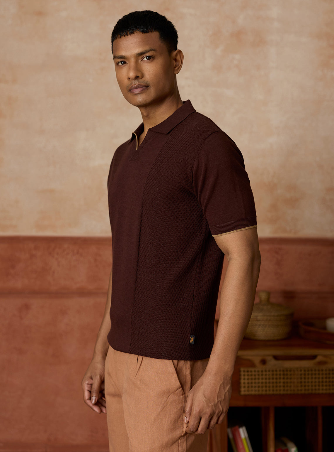 Mahogany Brown Cotton Open-Neck Polo