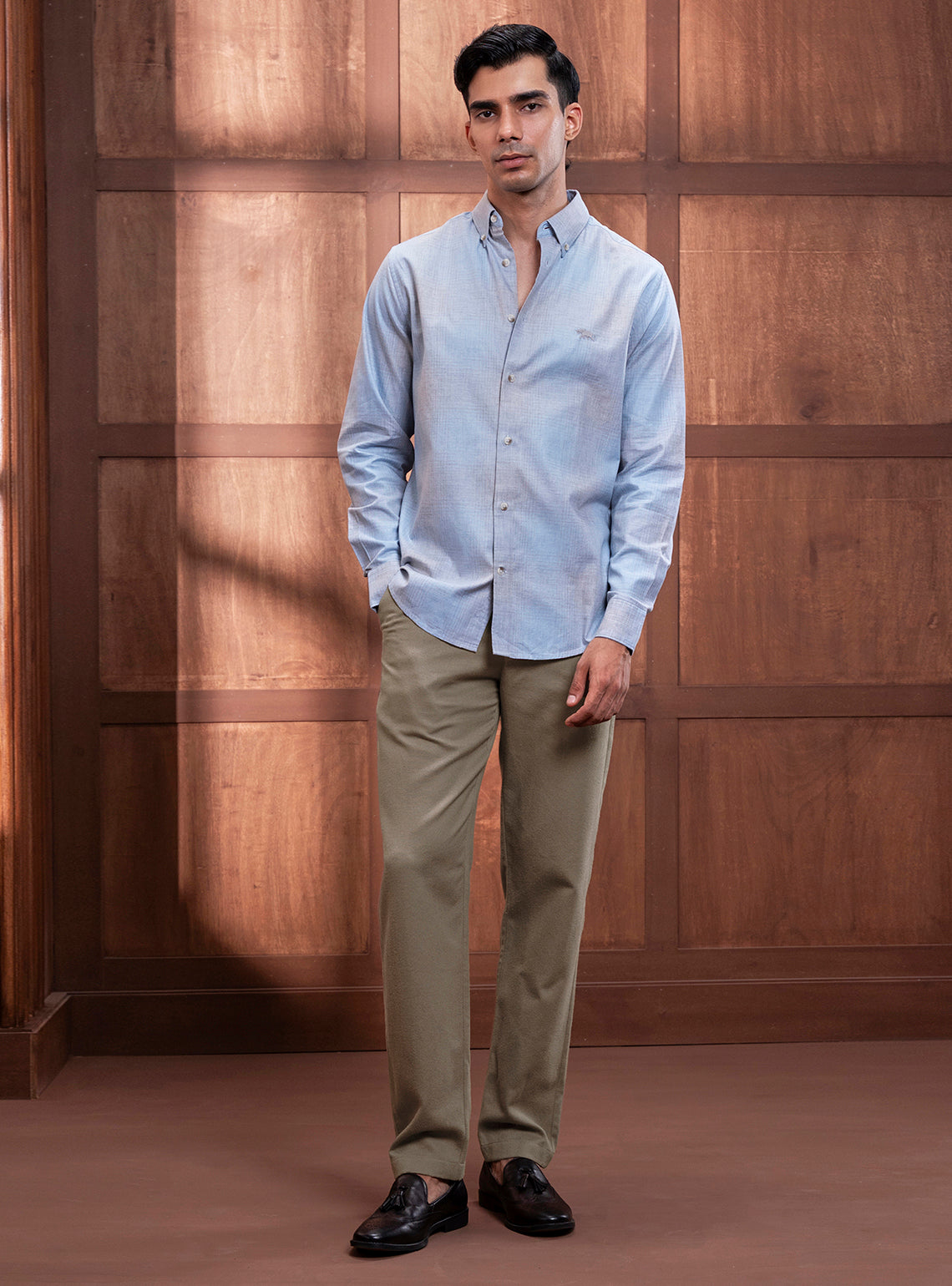 Khaki Falcon Cotton Melange Trousers