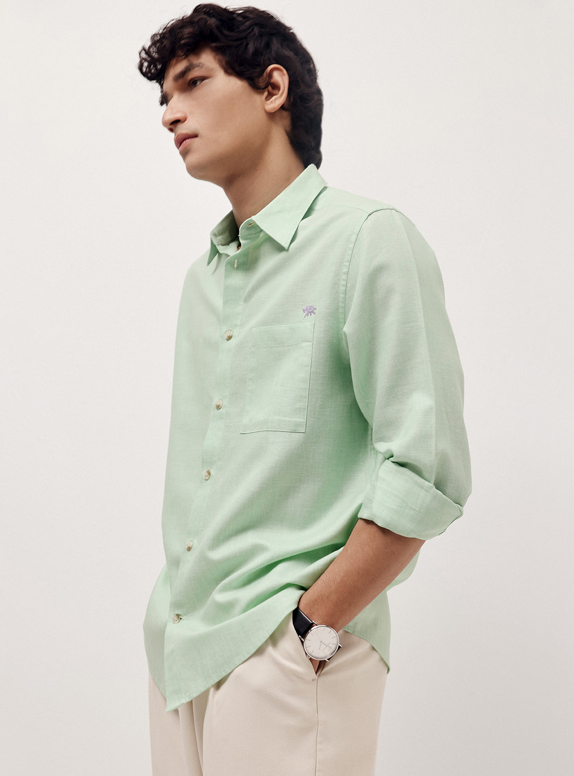 Sea Mist Cotton Blend Melange Shirt