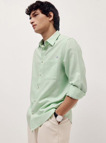 Sea Mist Cotton Blend Melange Shirt