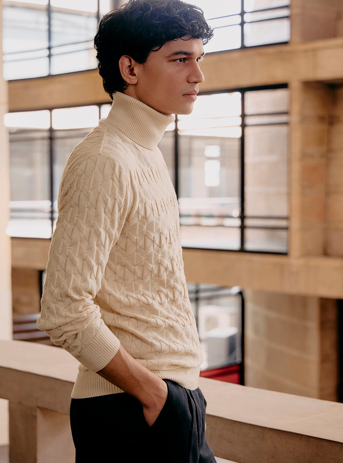 Bison Off-White Cotton Wool Pullover