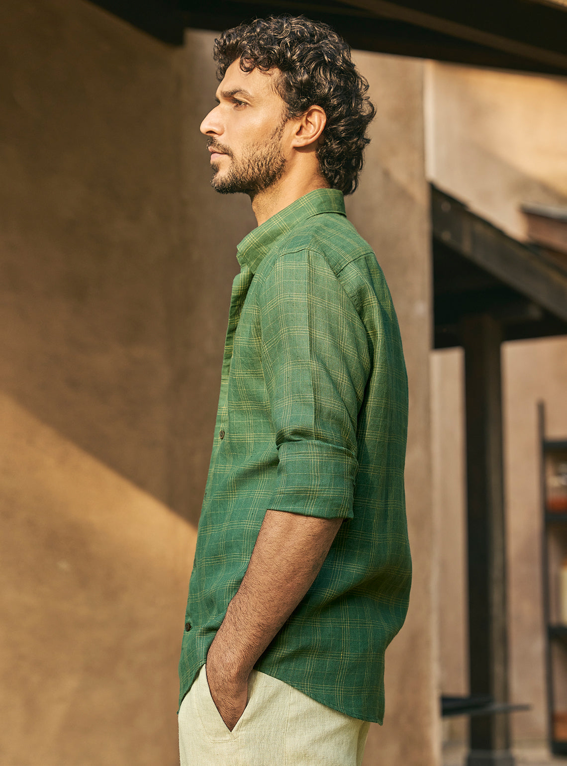 Pastoral Green European Linen Check Shirt