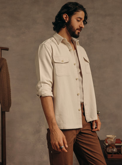 Napa Beige Cotton Herringbone Overshirt