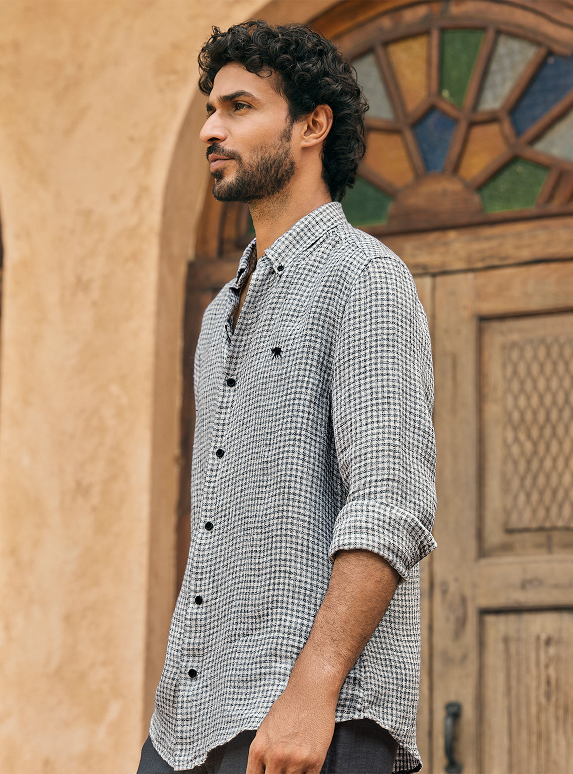 Flint Khaki European Linen Check Shirt
