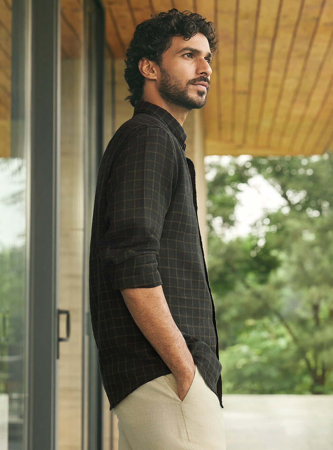 Onyx Gold European Linen Check Shirt