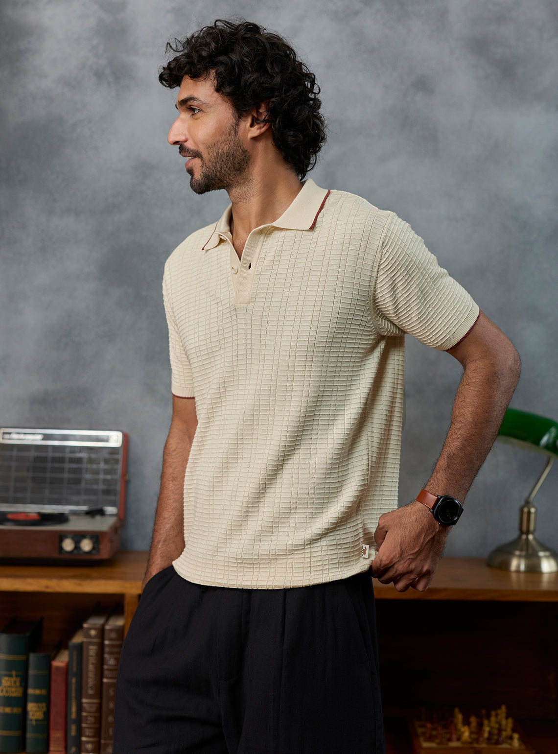 After Hours Off-White Textured Polo