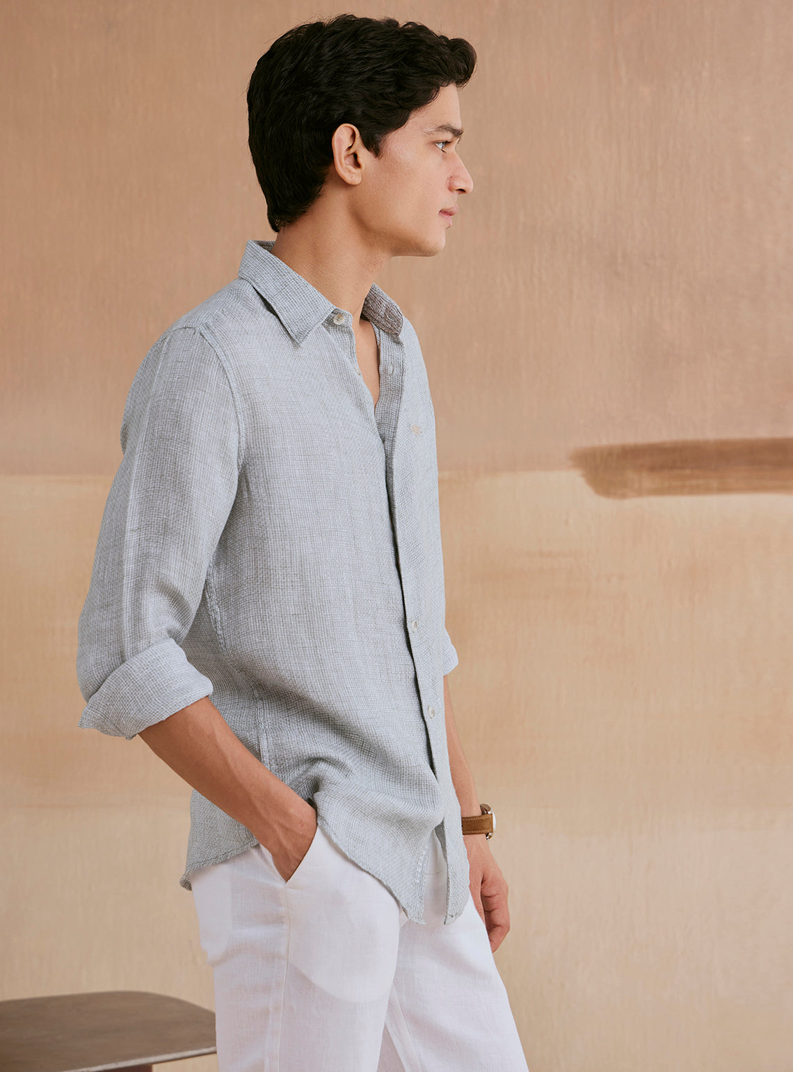 Stormviel Gold Check Linen Shirt