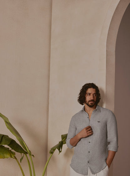 Mist Grey Linen Dobby Shirt