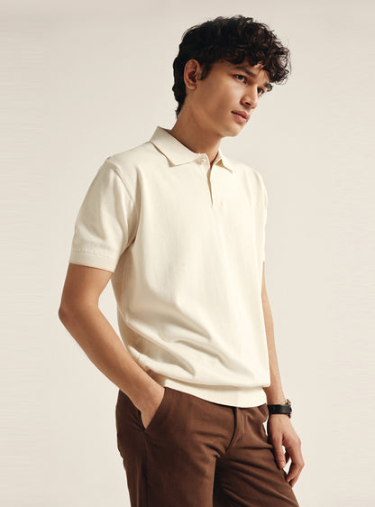 Shell White Cotton Badge Polo
