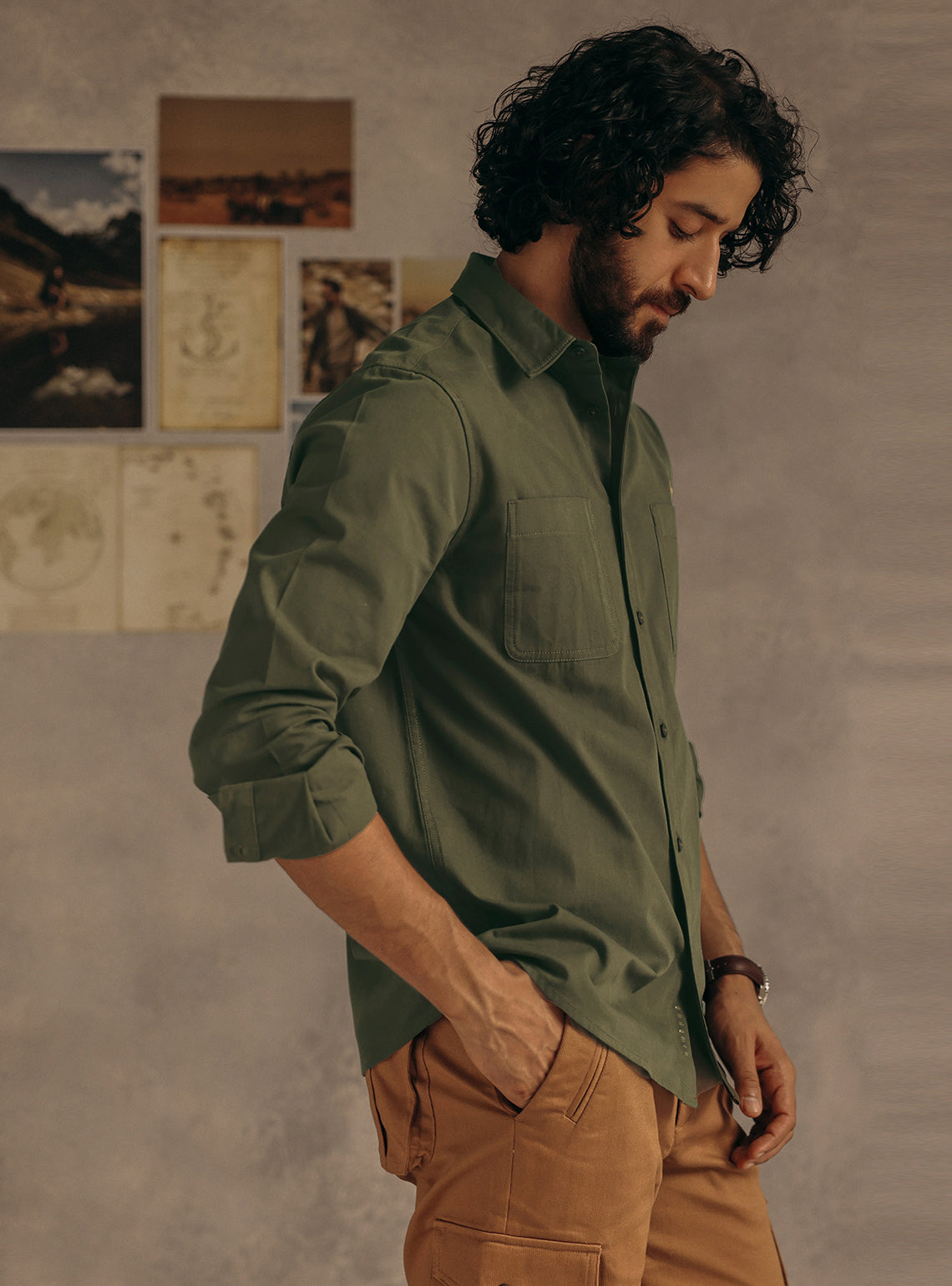 Woodrush Olive Cotton Canvas Shirt