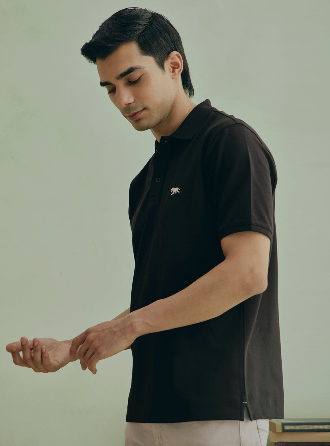 Indigoferra Black Cotton Pique Polo