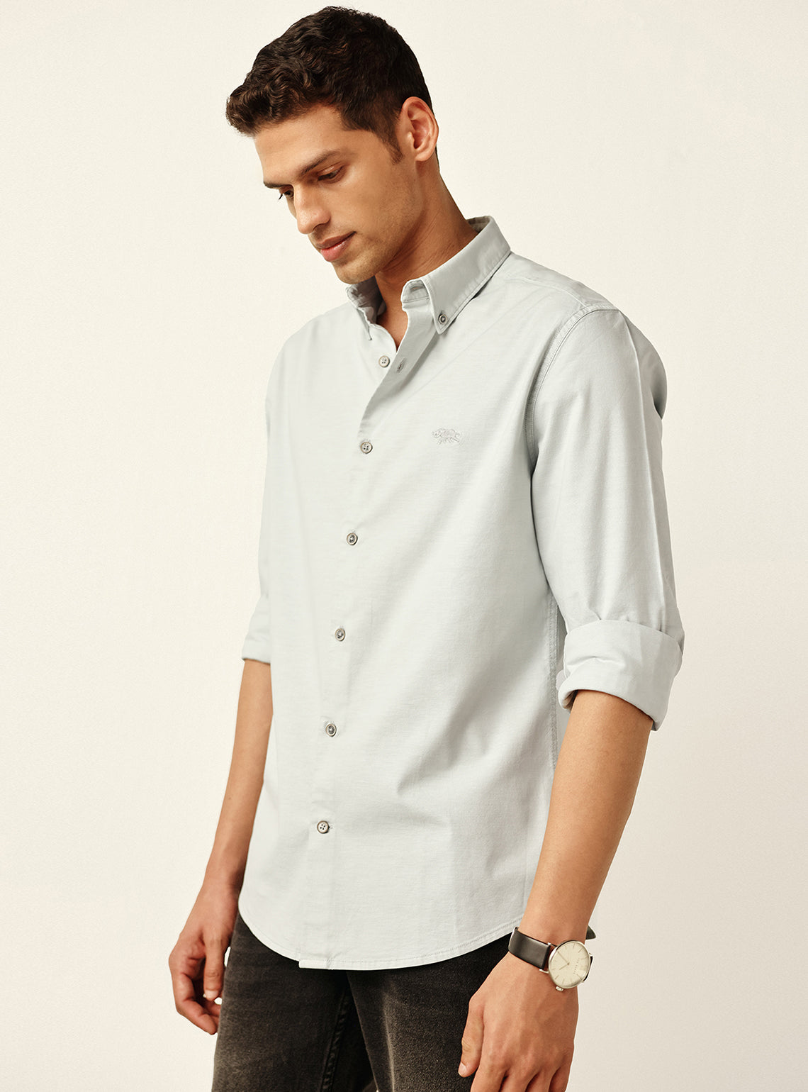 Timeless Stone Grey Cotton Oxford Shirt