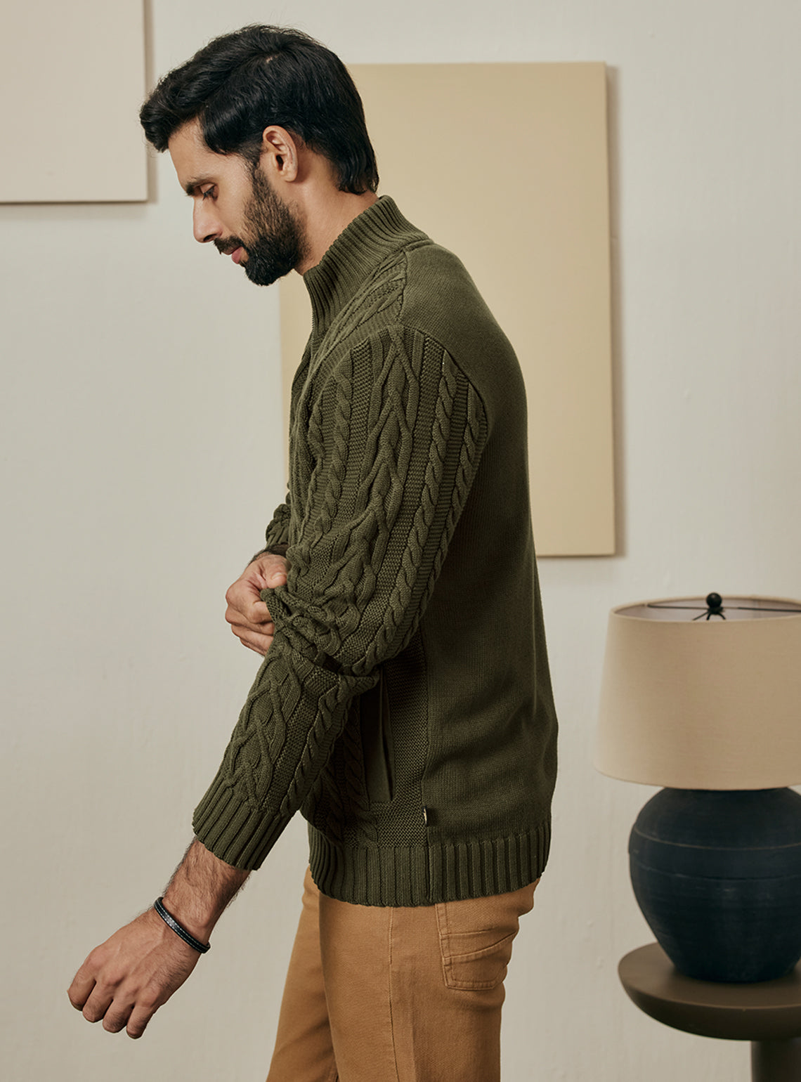 Moss Olive Cotton Cables Jacket