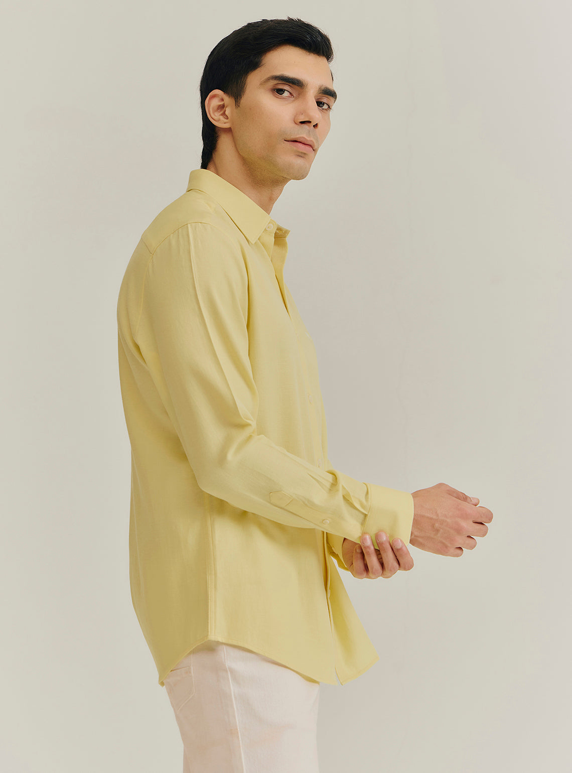 Lemon Yellow Cotton Dobby Shirt