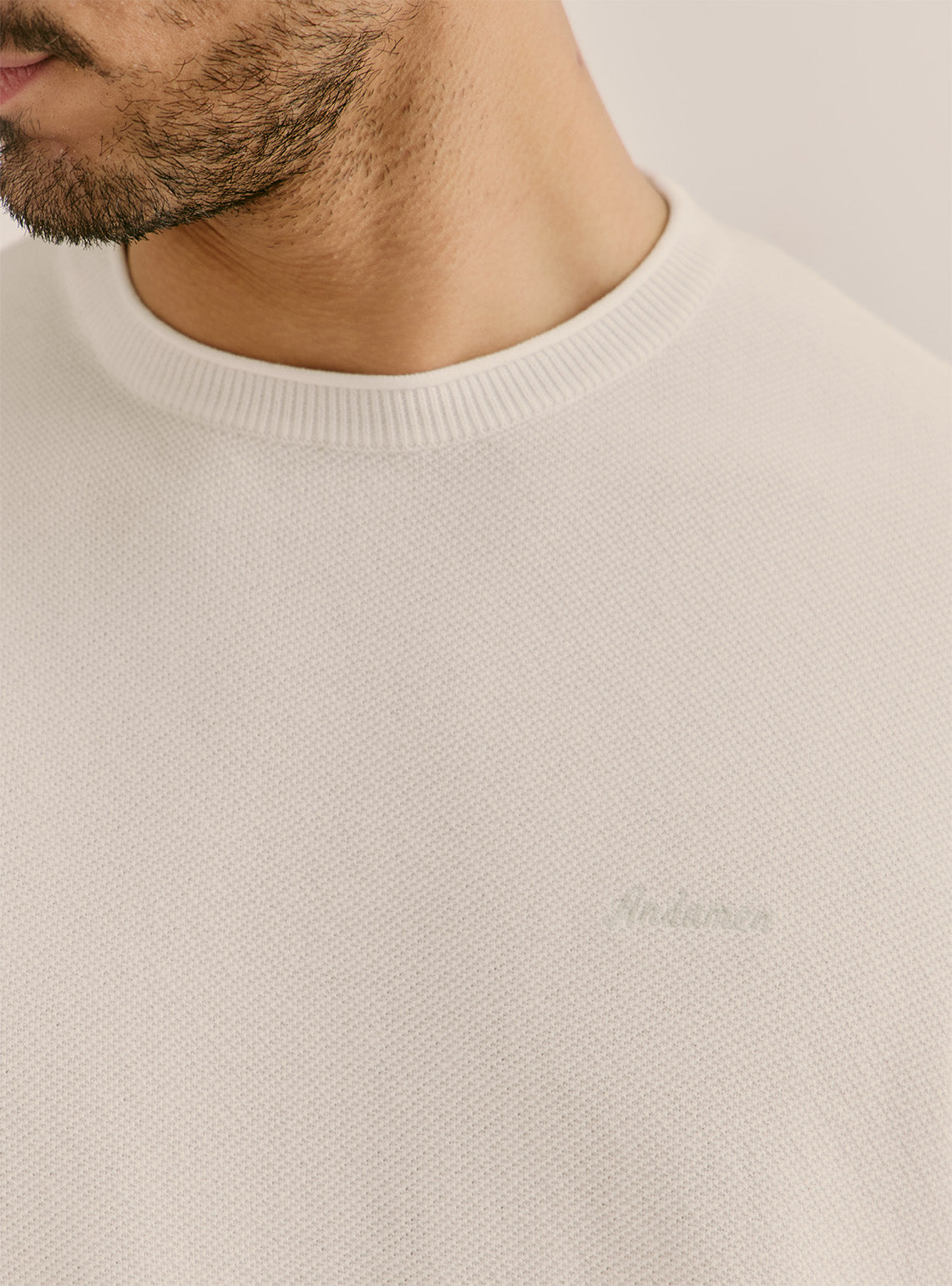 Daybreak White Cotton Honeycomb Knit Crewneck