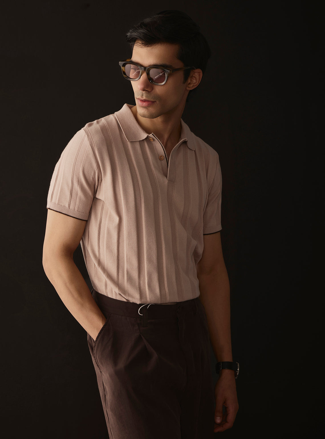 Almond Beige Cotton Knit Polo