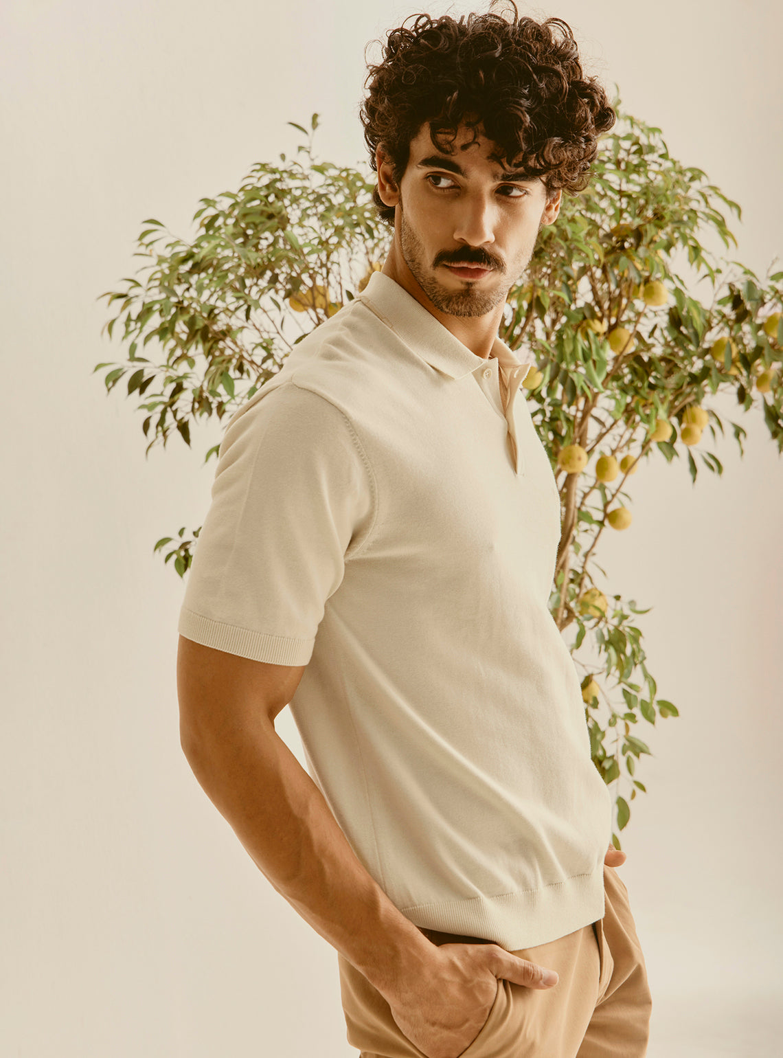 Bodrum Off-White Cotton Knit Polo
