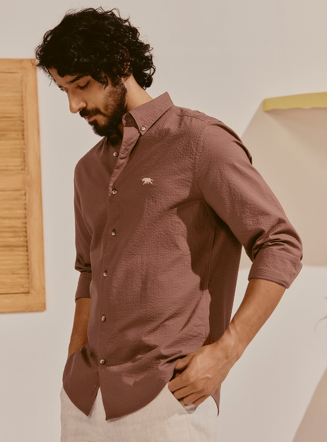 Cassis Brown Seersucker Shirt