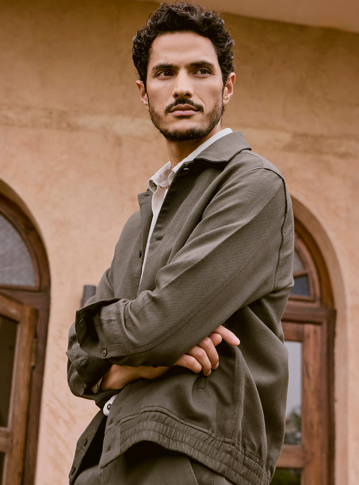 Bronze Olive Cotton Linen Dobby Bomber