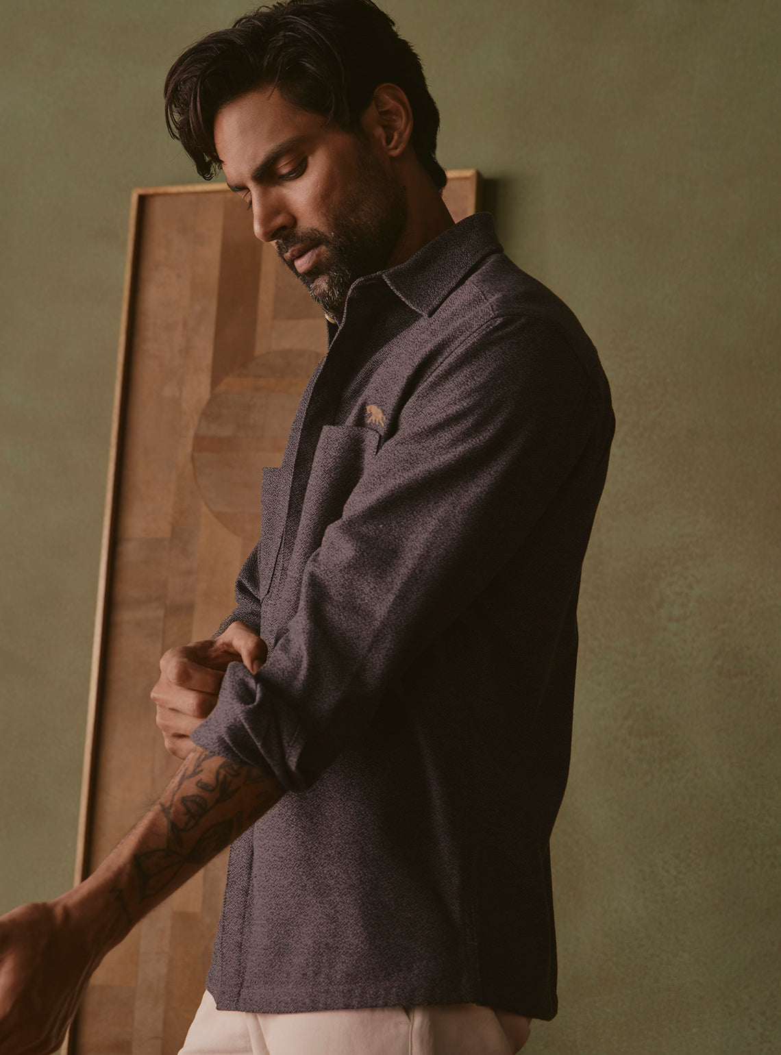 Canyon Brown Cotton Blend Dobby Overshirt