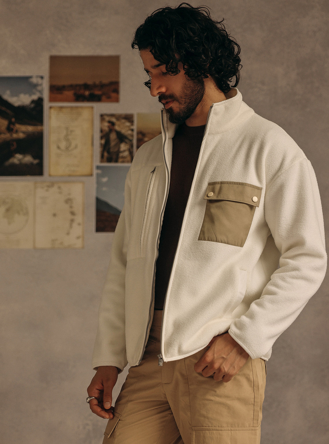 Bison White Cotton Fleece Jacket