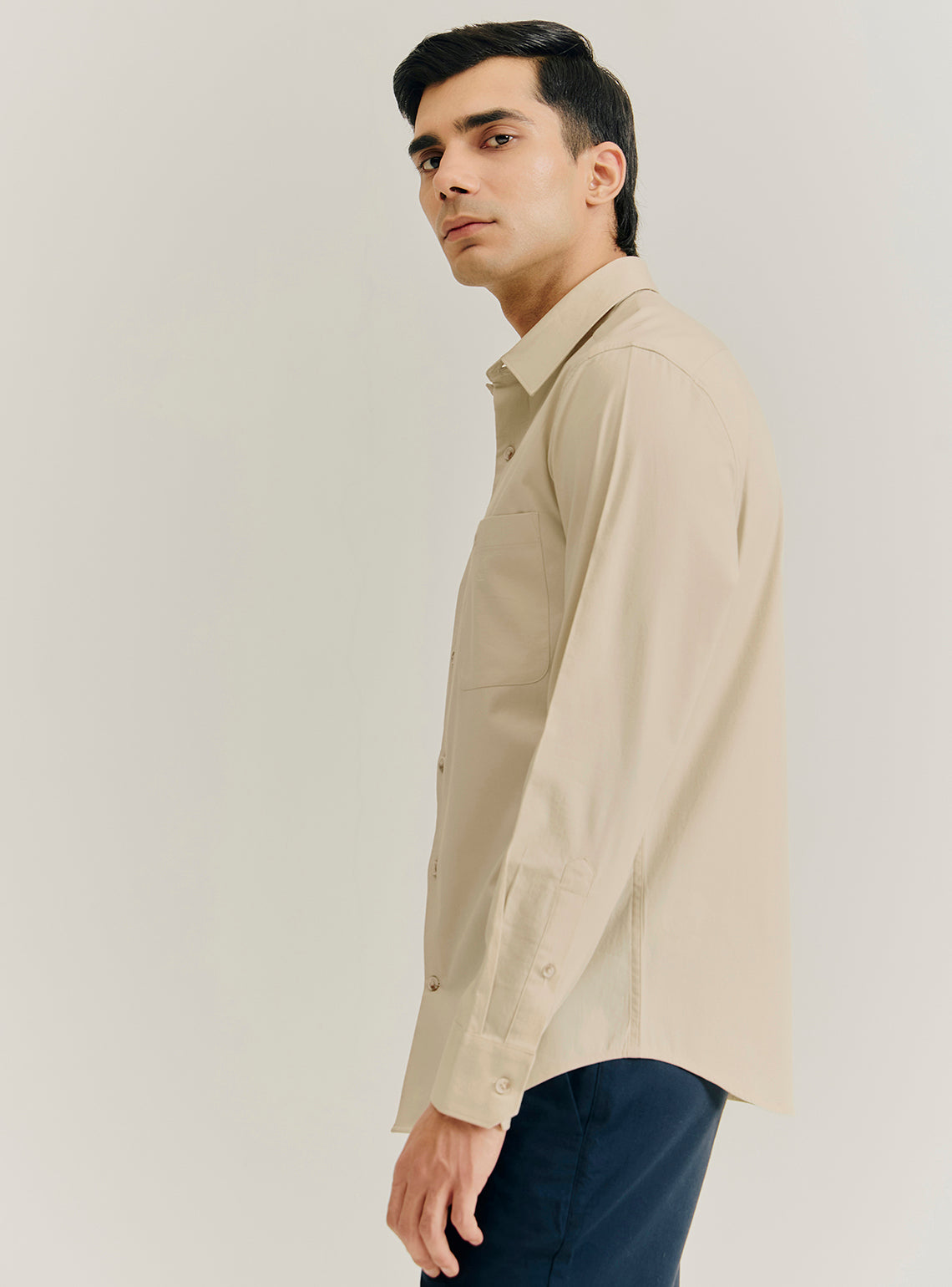 Sand Beige Cotton Stretch Shirt