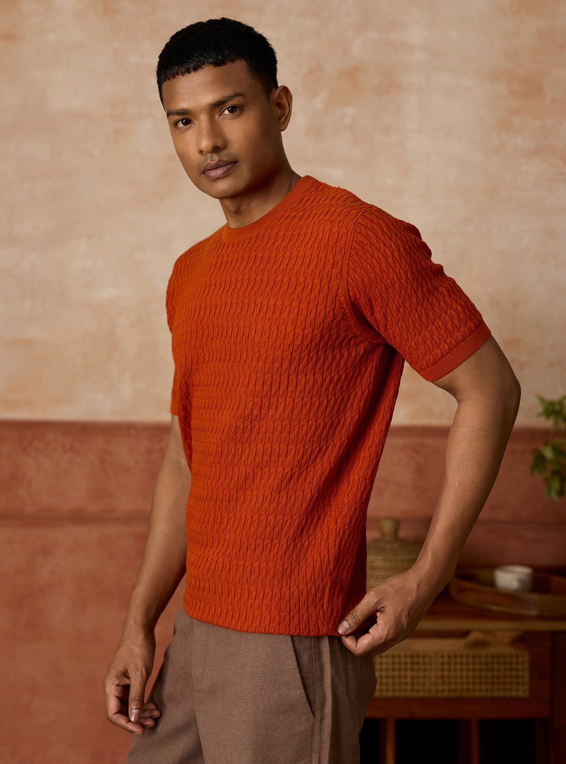Terracotta Rust Cotton Cable Crewneck